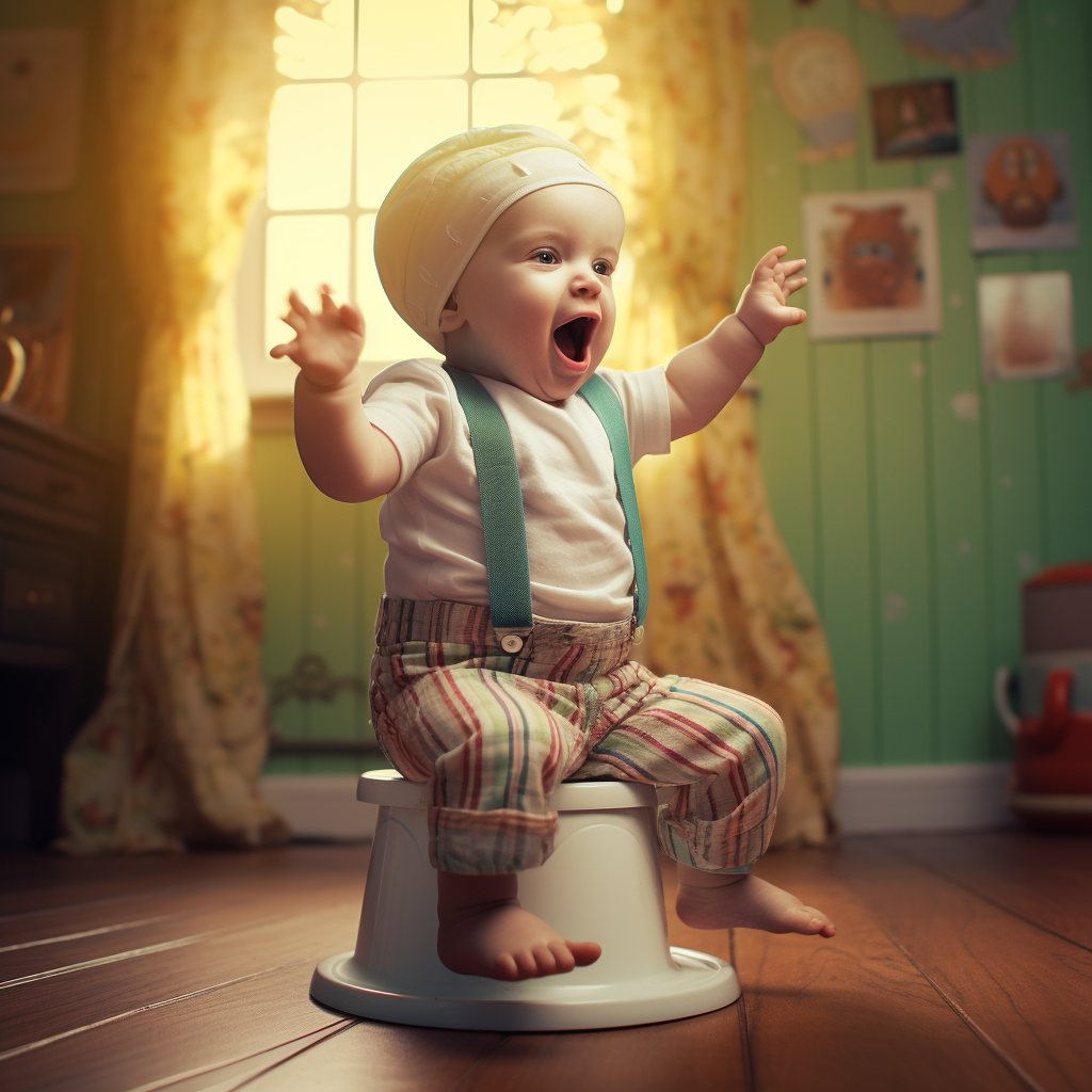 Cute baby dancing in front of potty