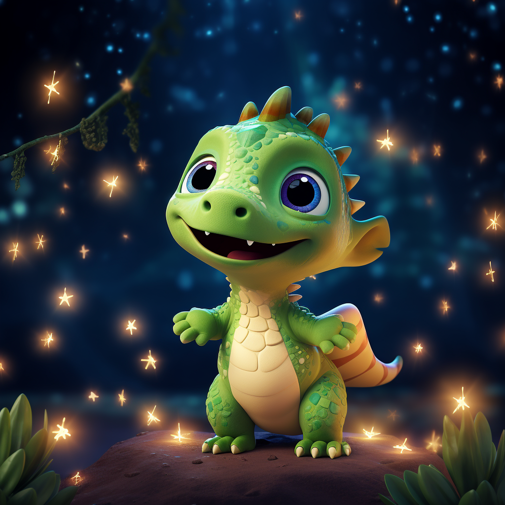 Cute Baby Dinosaur Gazing at Stars