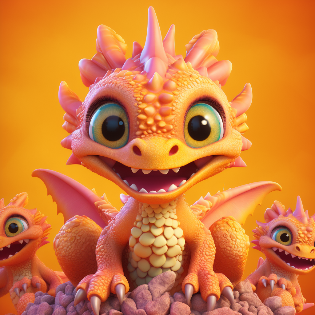 Smiling baby dragon with huge eyes