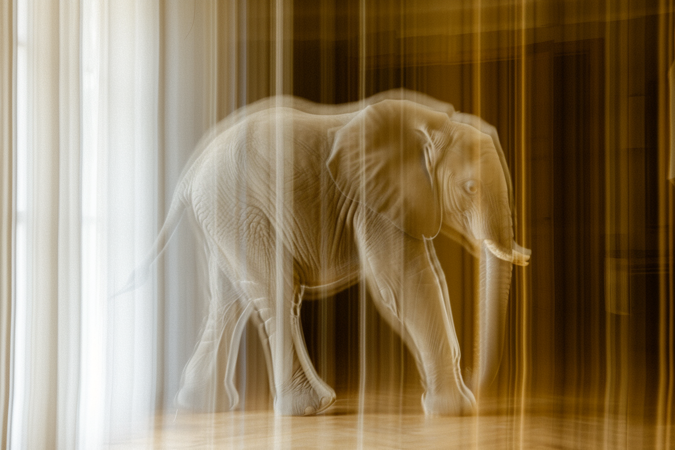 Transparent baby elephant ghost in newroom