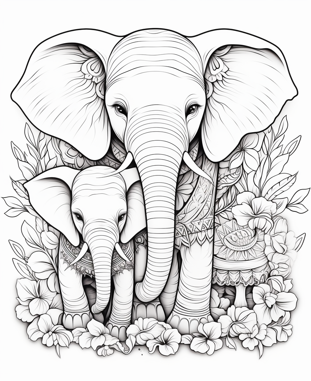 Baby elephants patterns adult coloring book