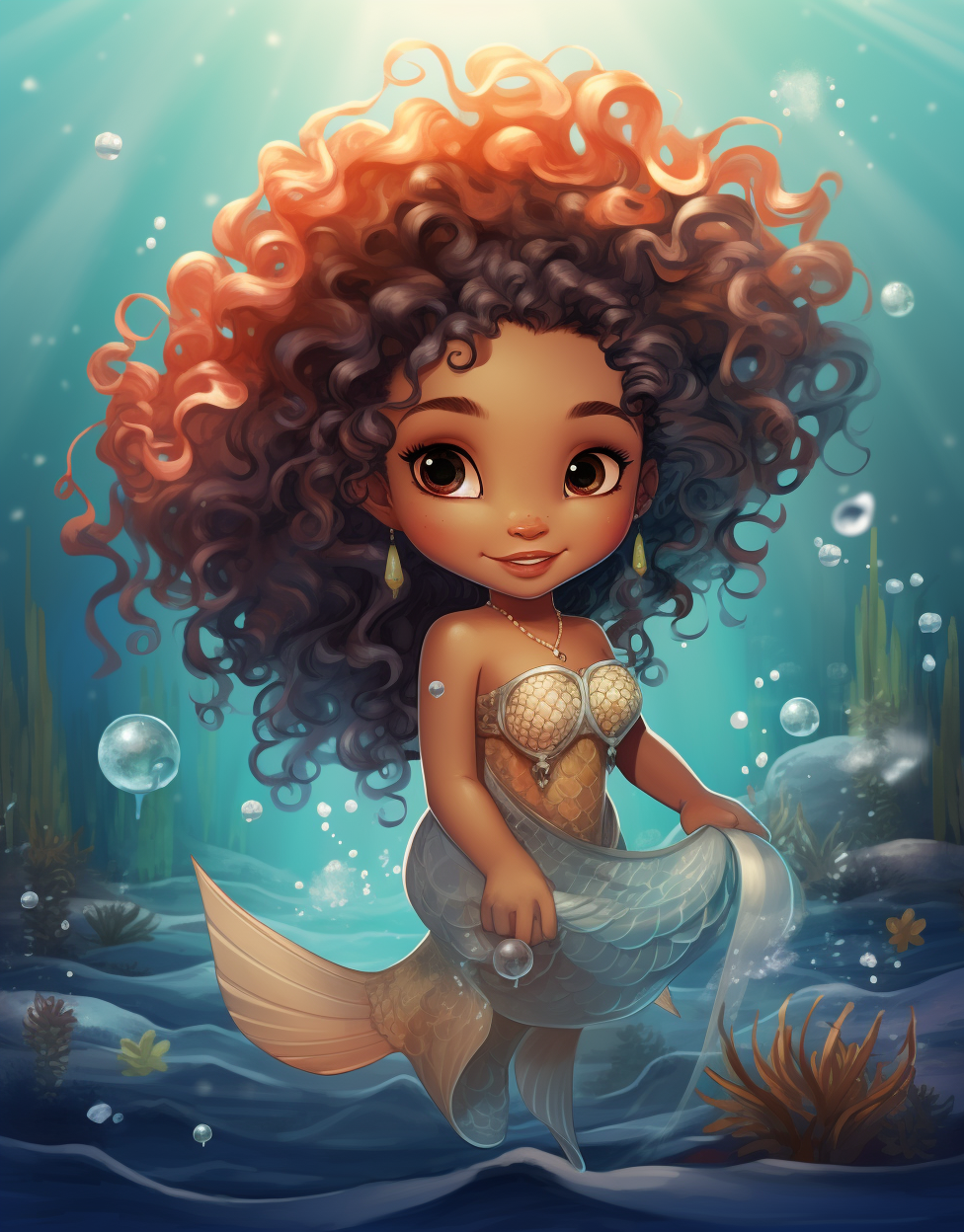 Cute Baby Fairy Mermaid with Seashells