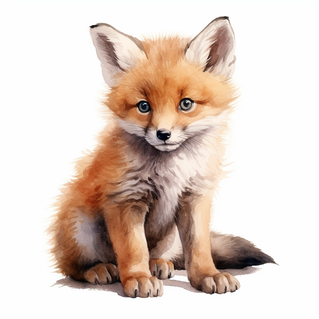 Baby fox watercolor on white background