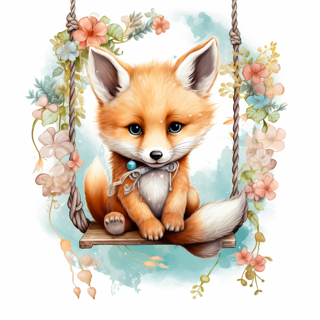 adorable baby fox on swing