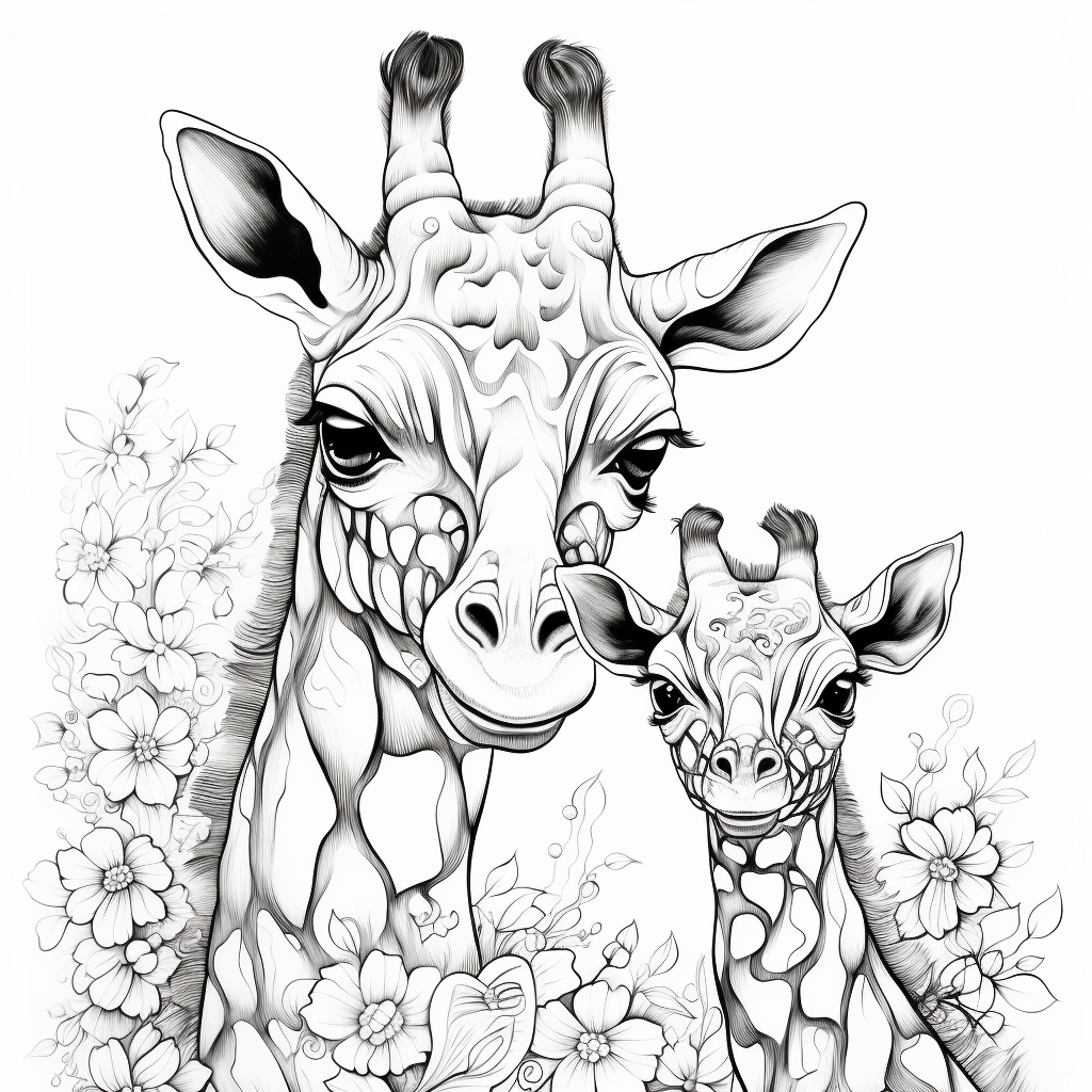 Baby Giraffe and Mommy Giraffe Coloring Page