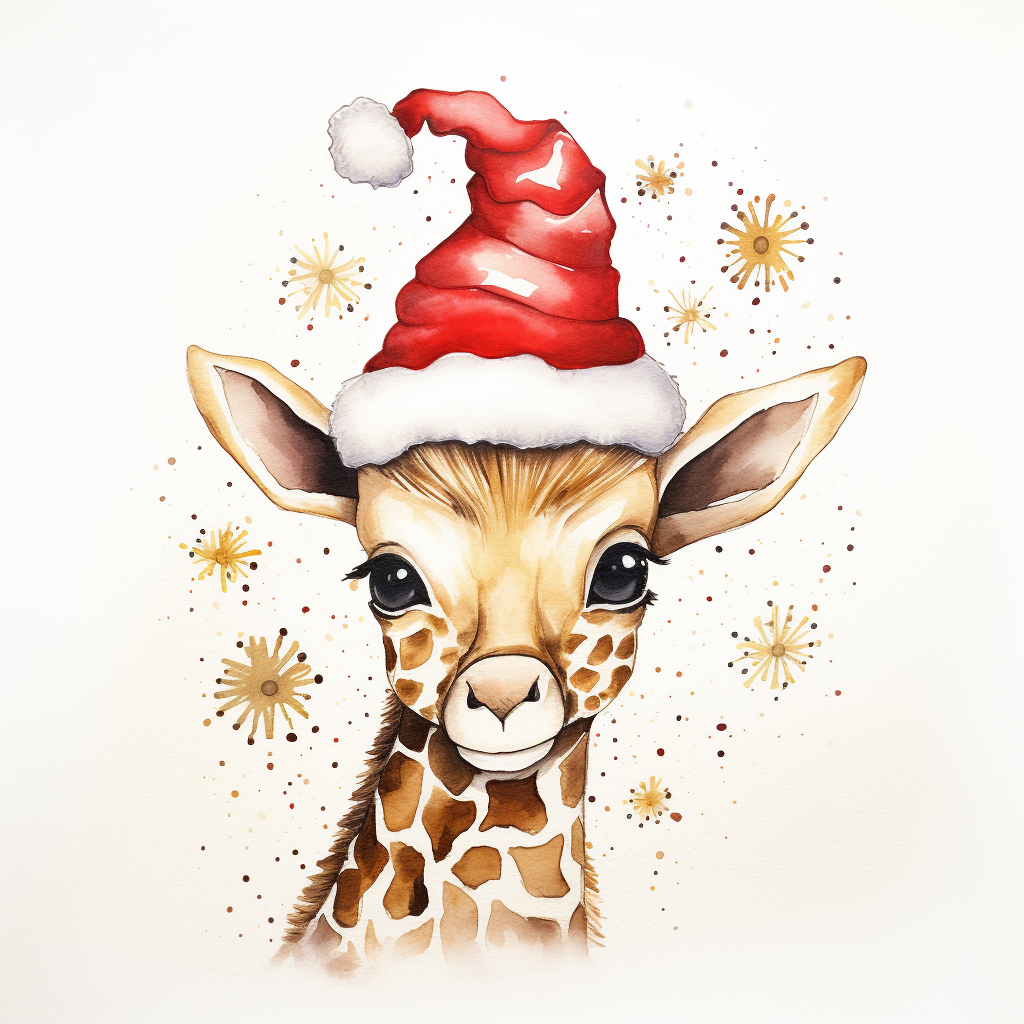 Cute baby giraffe in Christmas hat