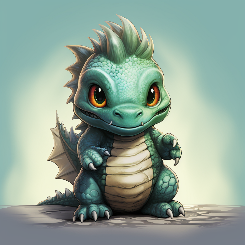 Adorable baby Godzilla in cartoon style