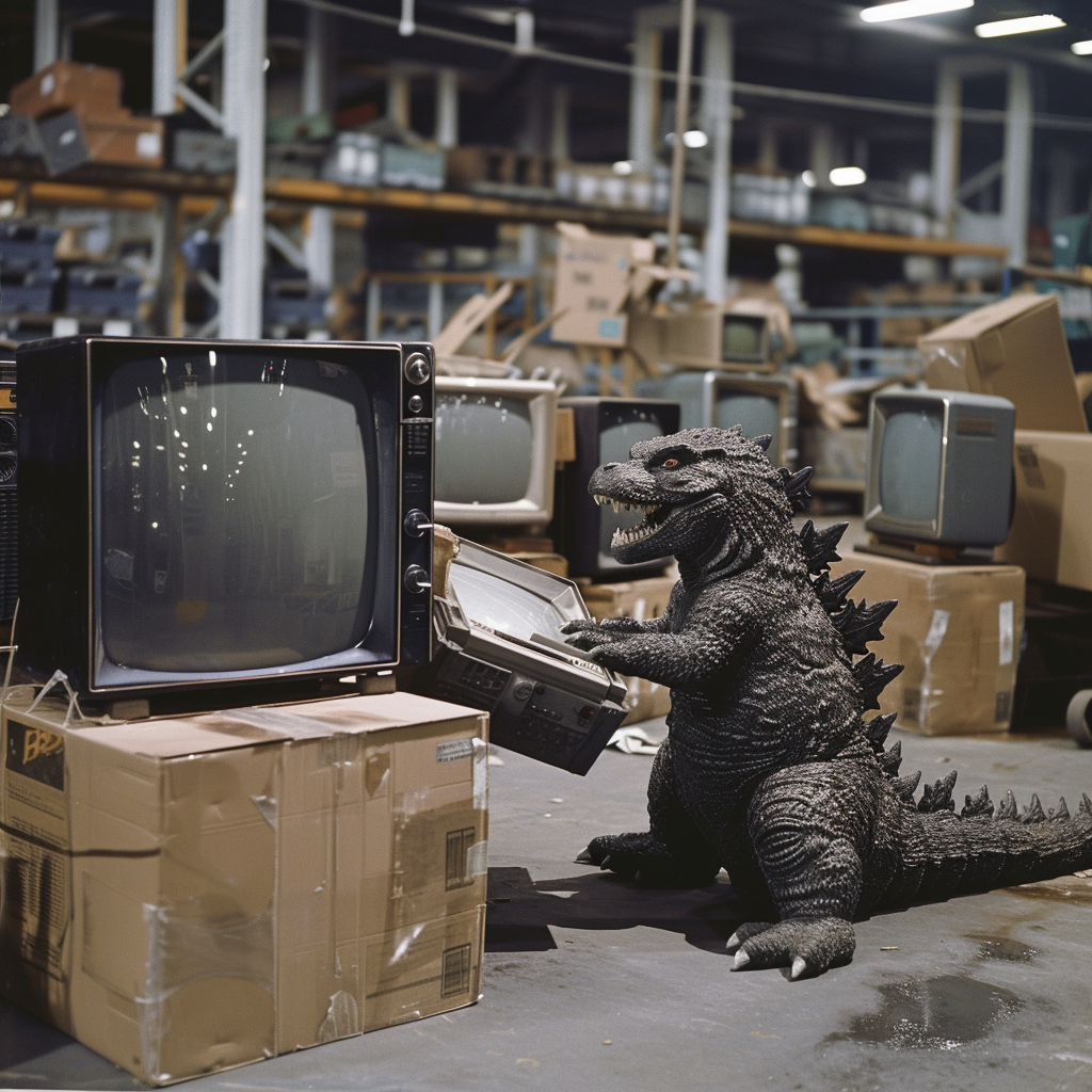 Baby Godzilla Manilla with 4K Televisions