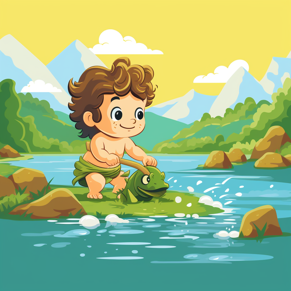 Baby Hercules Bending River Cute Illustration