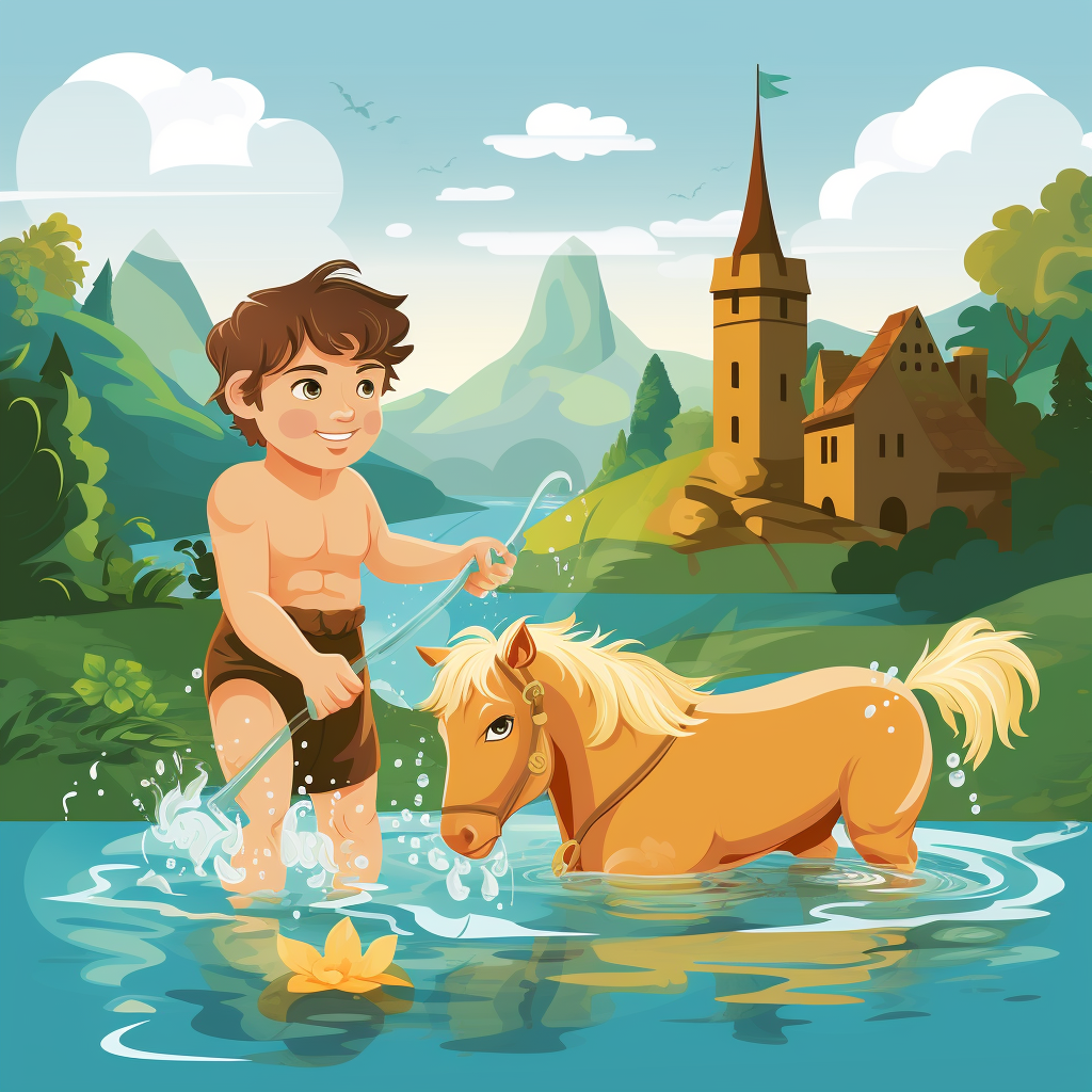 Baby Hercules Cleaning Stables Illustration