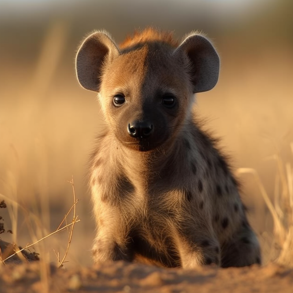 Adorable baby hyena playing outdoors