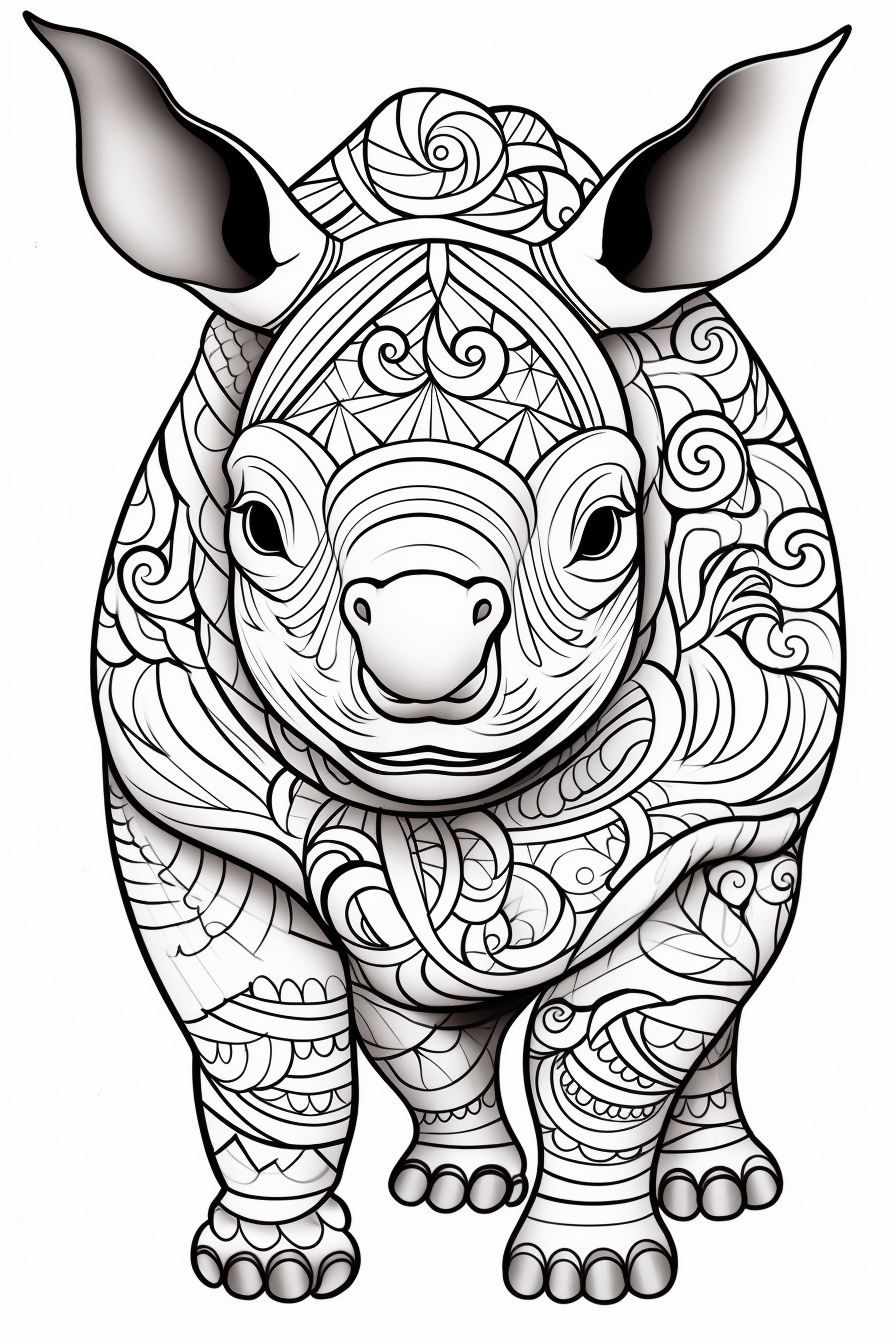 Adorable Baby Mandala Rhino with Kawaii Eyes