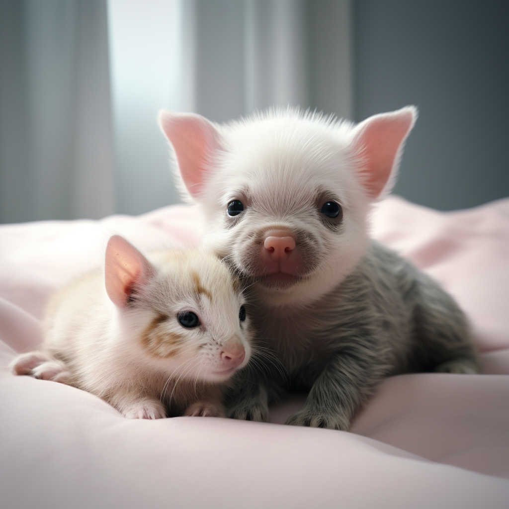 Cute baby pig and cat fusion