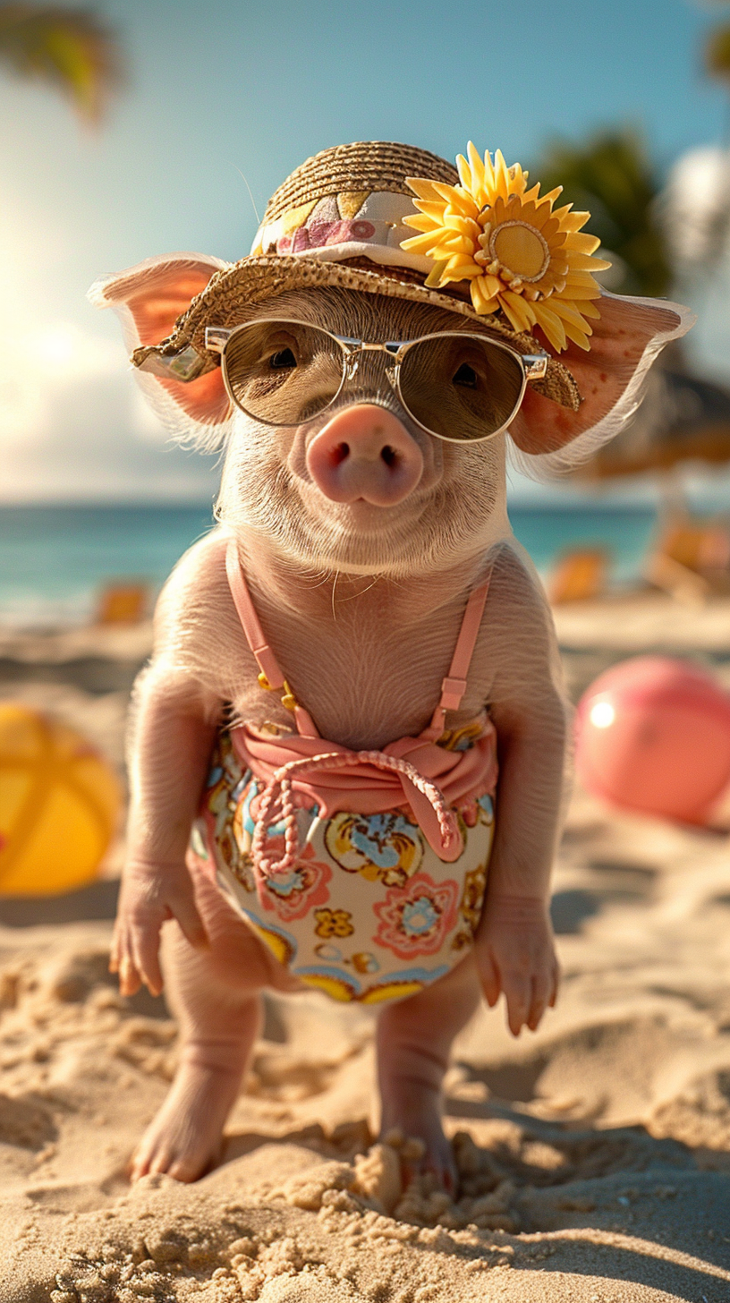 Baby piglet in cute summer outfit