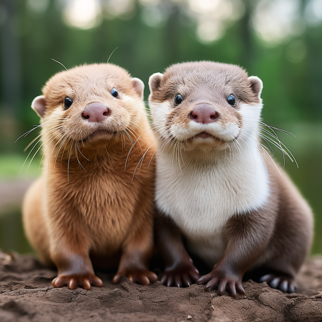 Cute baby piglet and otter playing