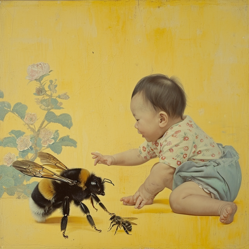 Baby playing with bee