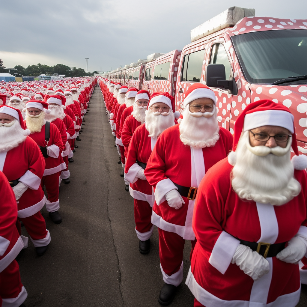 Group of cute baby Santas waiting for food