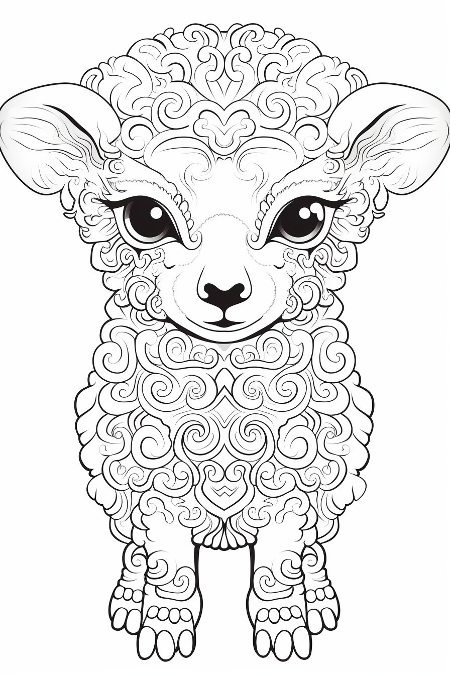 Cute baby sheep mandala coloring page