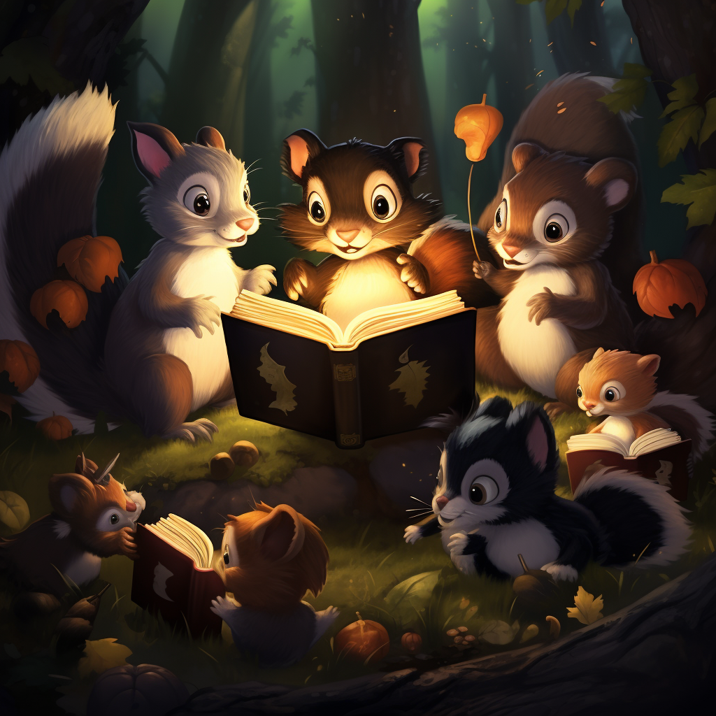 Baby squirrel and skunk teaching Bible