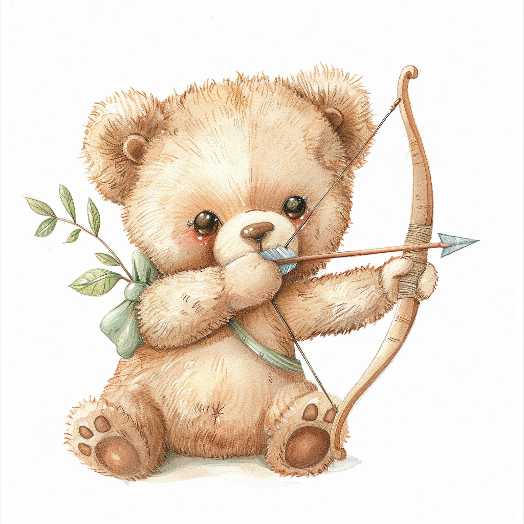 Smiling Teddy Bear Holding Arrow