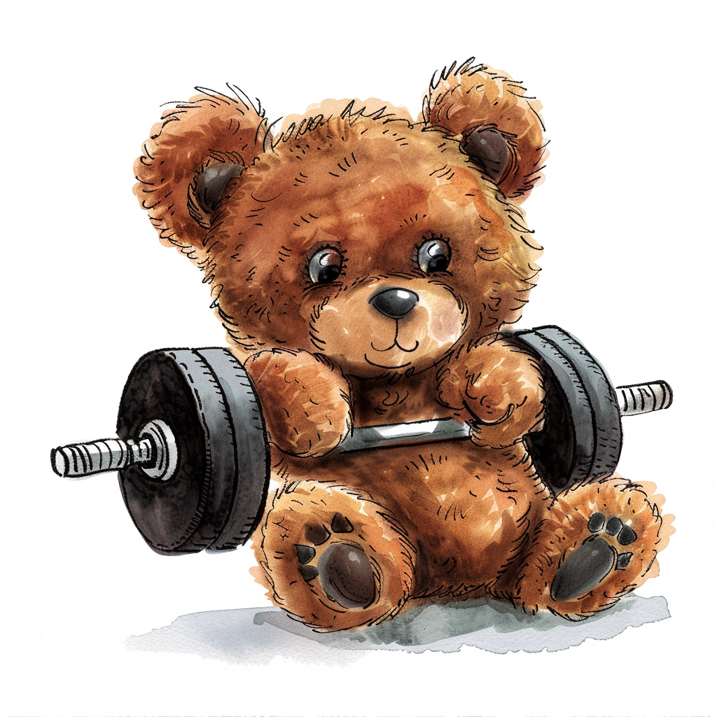 Smiling teddy bear weightlifting clipart