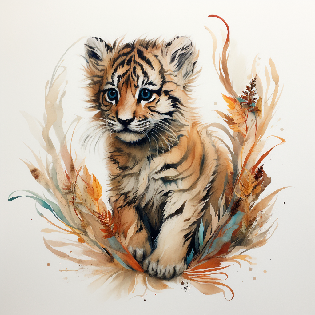 Cute baby tiger with long tail resembling a pheasant