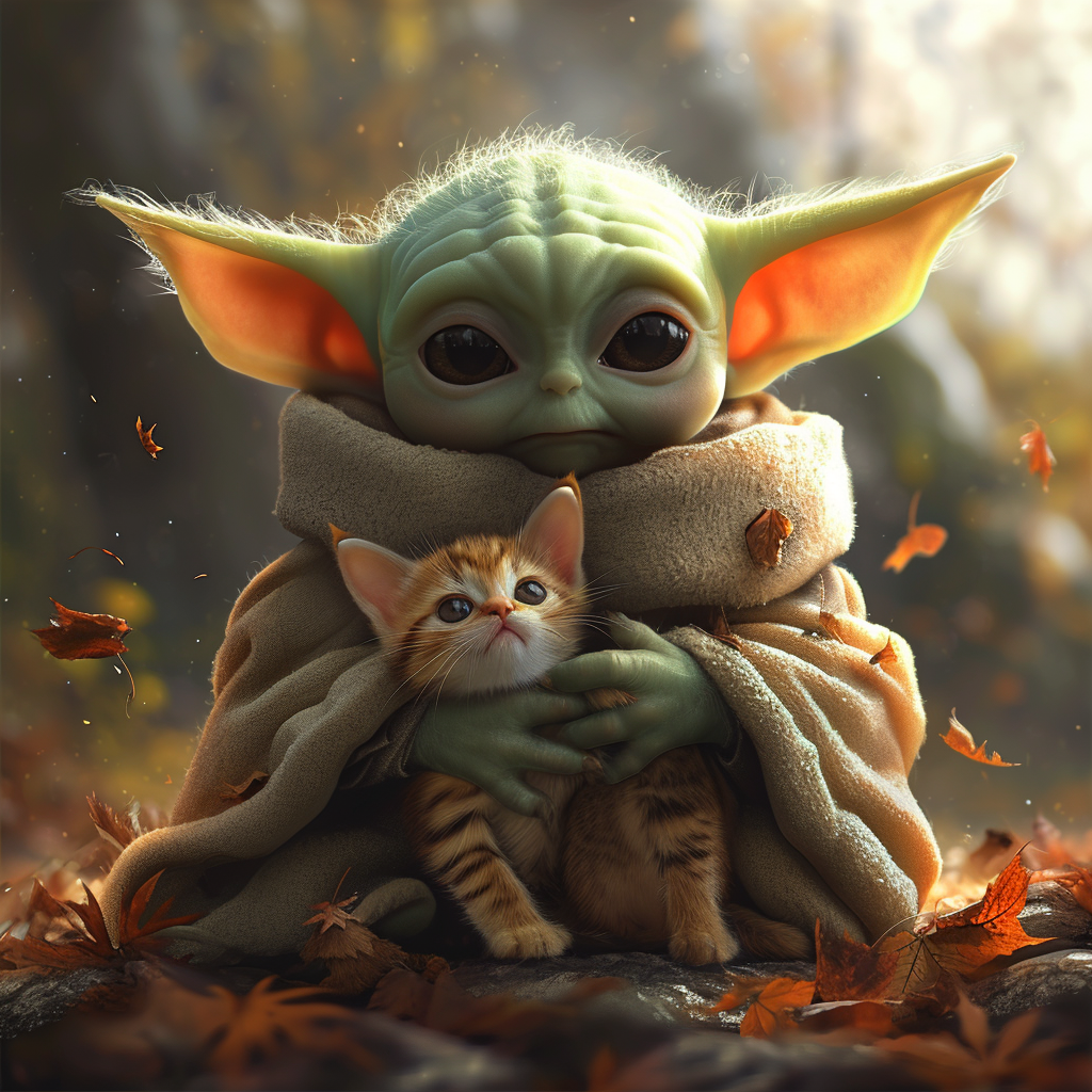 Baby Yoda with Cute Cats