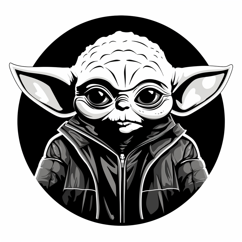 Cute Baby Yoda Logo in Leather Jacket