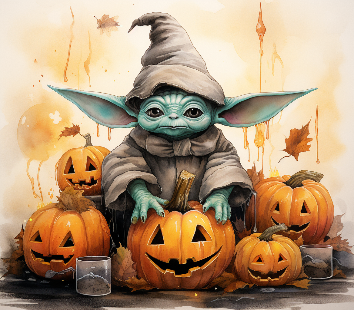 Cute Baby Yoda Wearing a Witch Hat