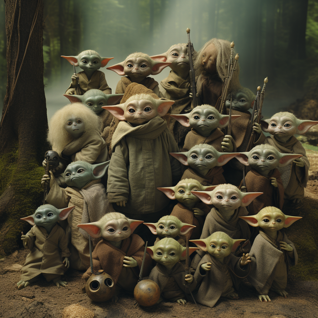 Cute Baby Yodas in Family Portrait