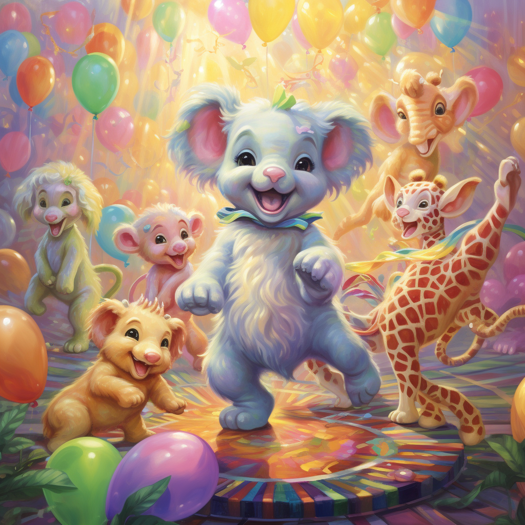 Sweet baby zoo animals dancing joyfully