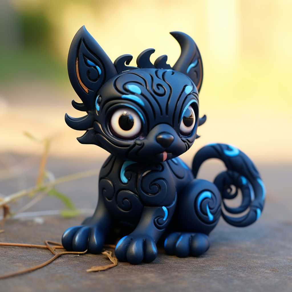 Cute baby displacer beast with blue eyes and three tails