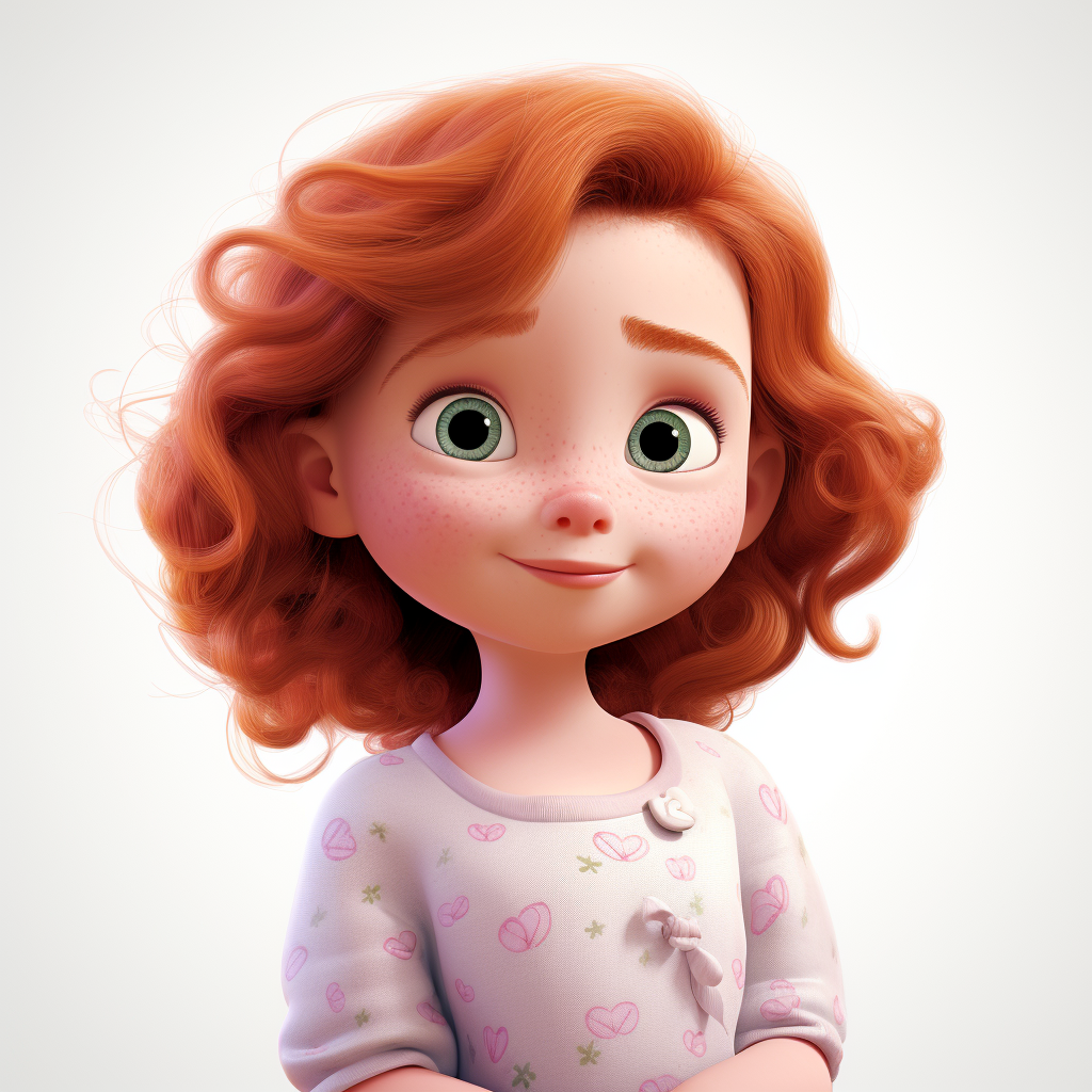 Cute baby girl with ginger hair and Pixar theme