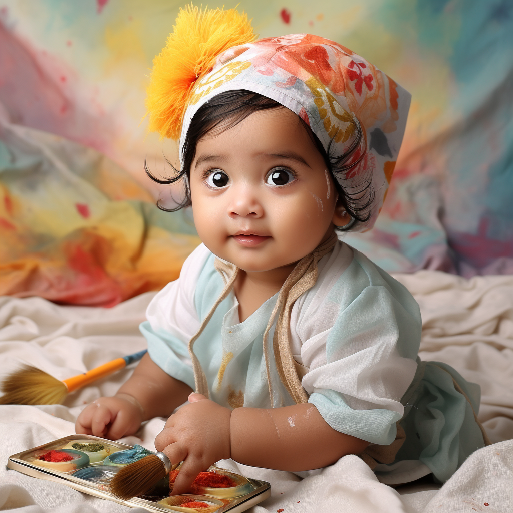 Cute baby Indian girl painting ?