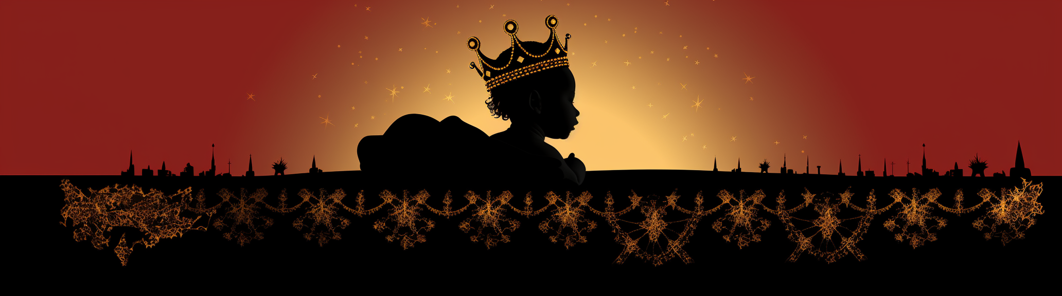 Silhouette of Baby in Manger with Crown