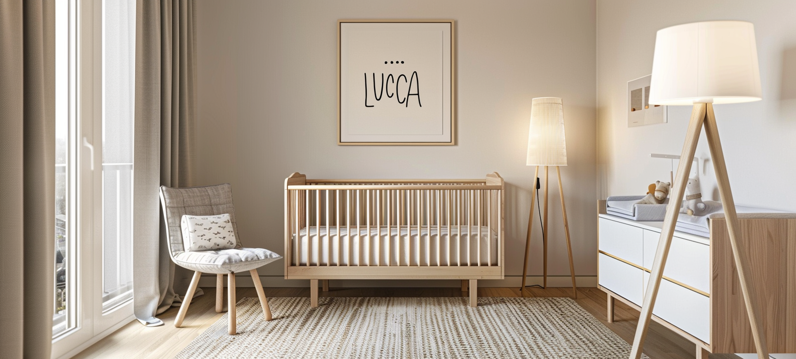 Baby Nursery Wall Wood Crib Luca