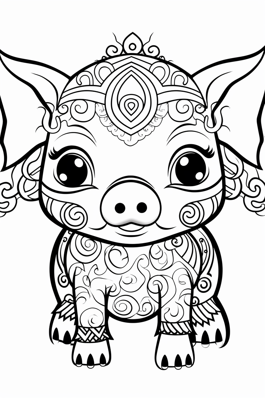 Cute baby pig mandala coloring