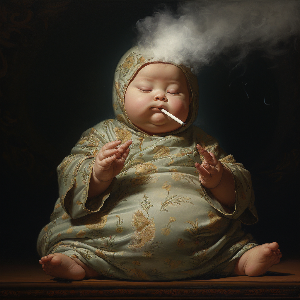 Cute Baby Praying with Cigarette