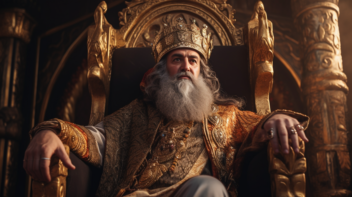 Antic Babylonian king on golden throne