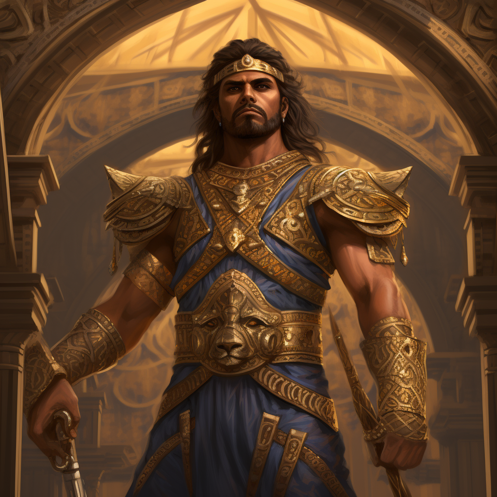 Powerful Babylonian superhero in ancient attire