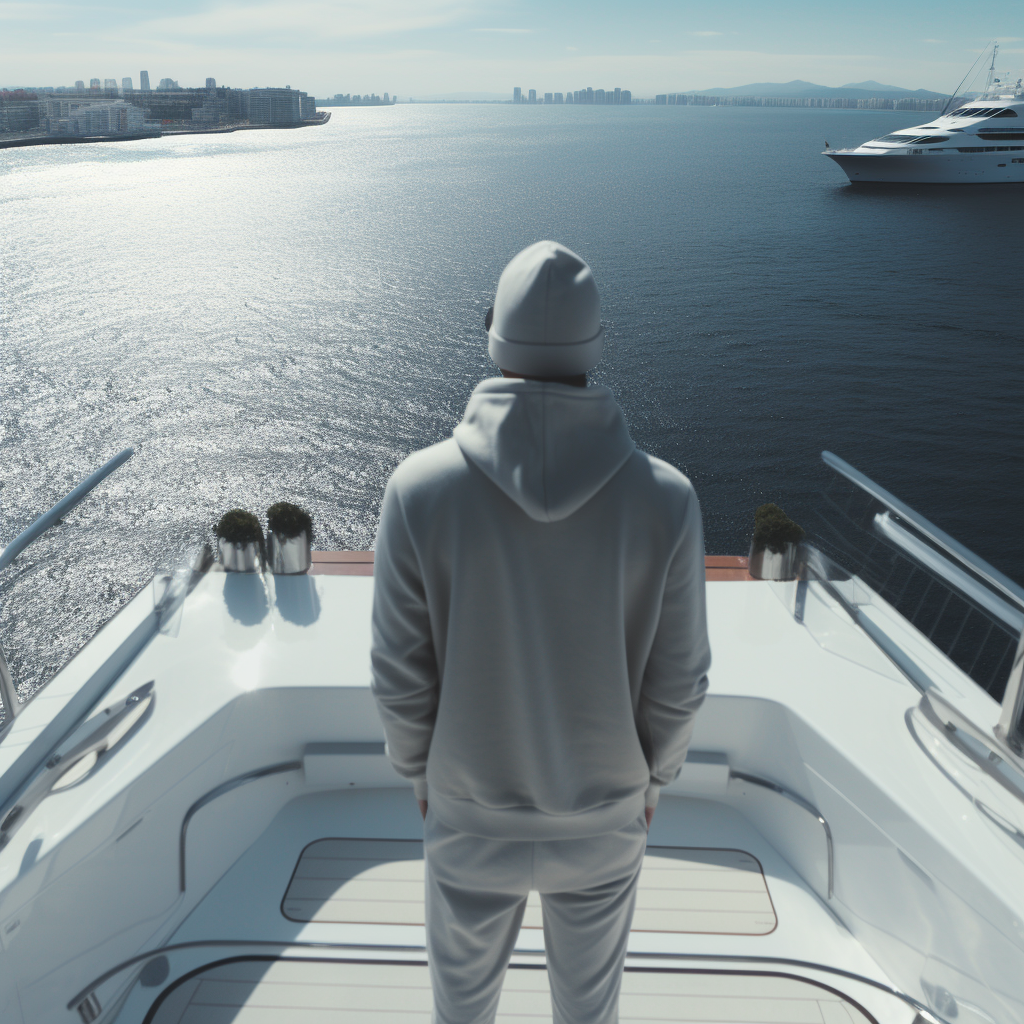 Man in Hoodie on Mega Yacht