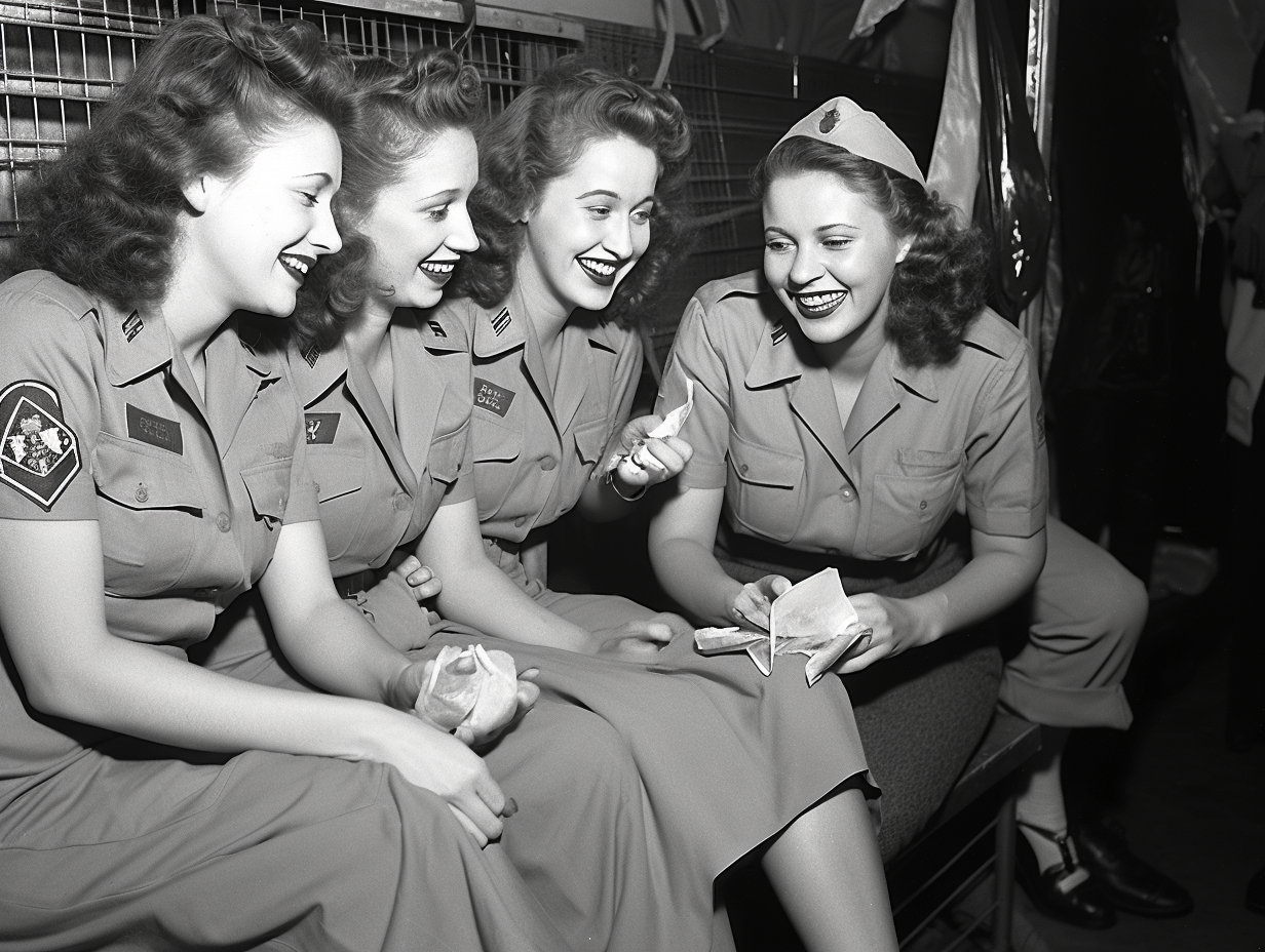 Women's singing group backstage break