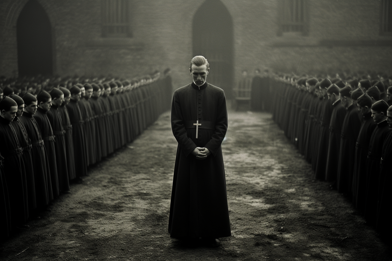 Image of a priest facing backwards