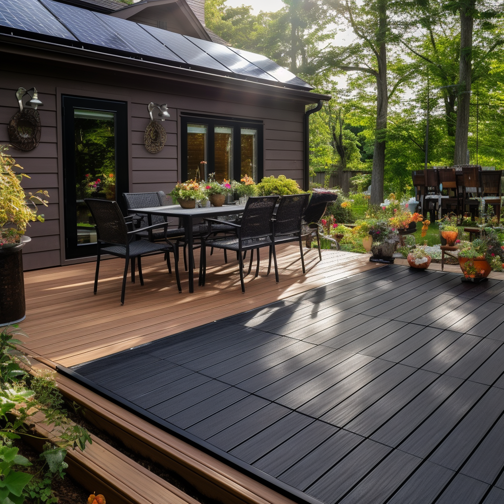 Solar panel textured backyard deck