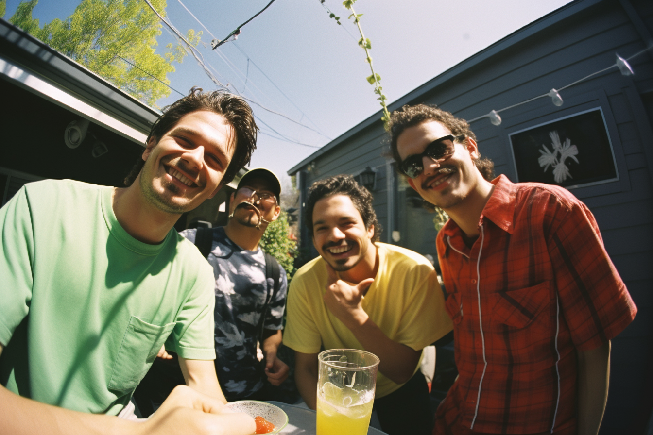 Friends enjoying backyard patio party