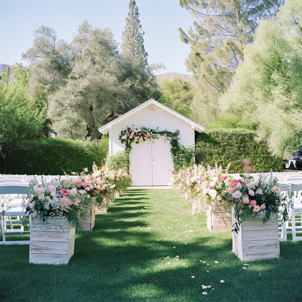 Wedding ceremony with organic flowers and chupah