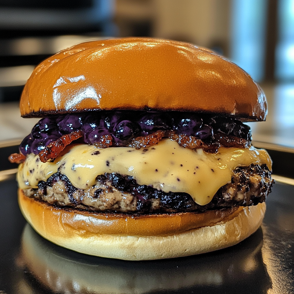 Bacon Blueberry Cheesecake Burger Macro Shot