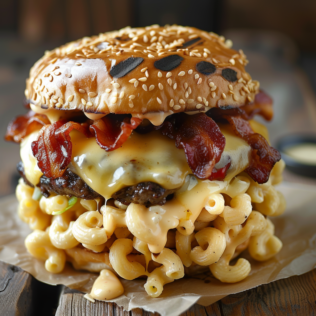 Bacon Macaroni Burger with Molten Cheese