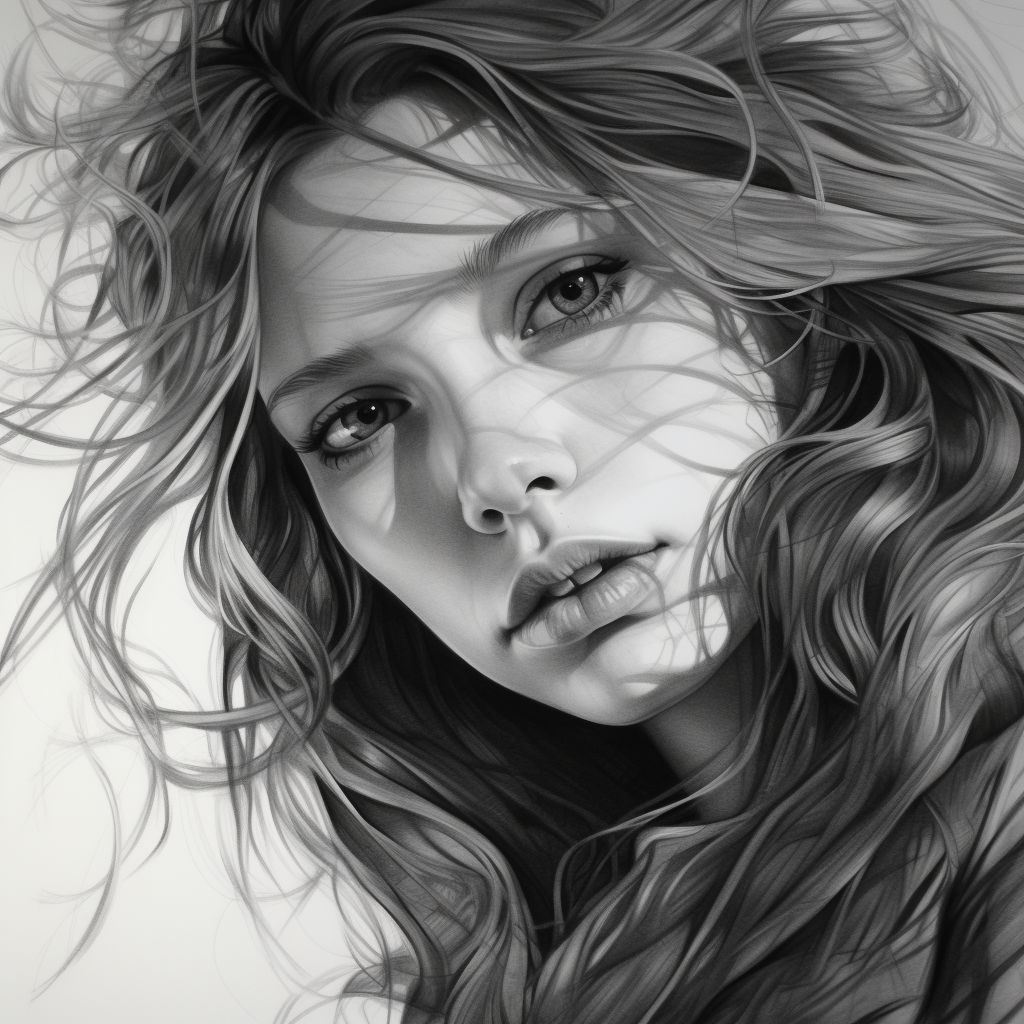 Artistic pencil sketch of black and white design