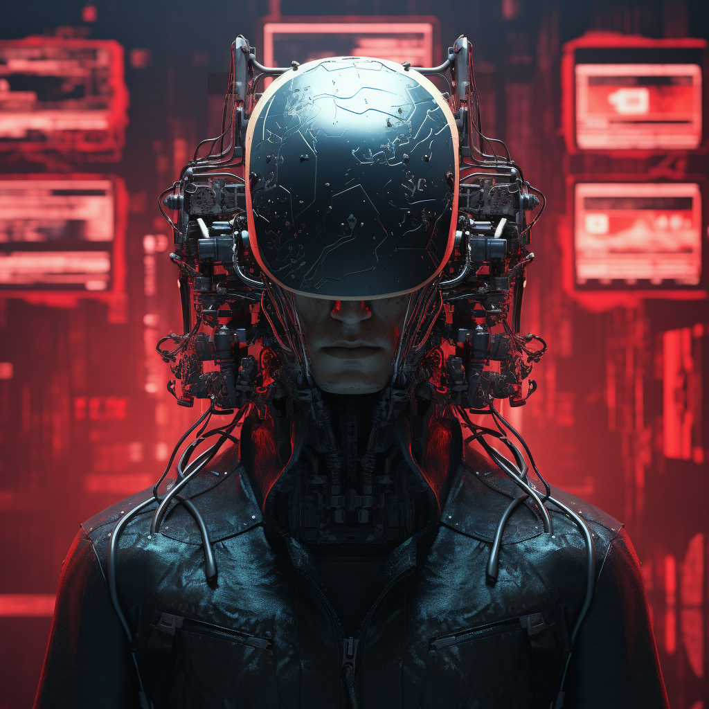 Robot with TV Head Cyberpunk Background